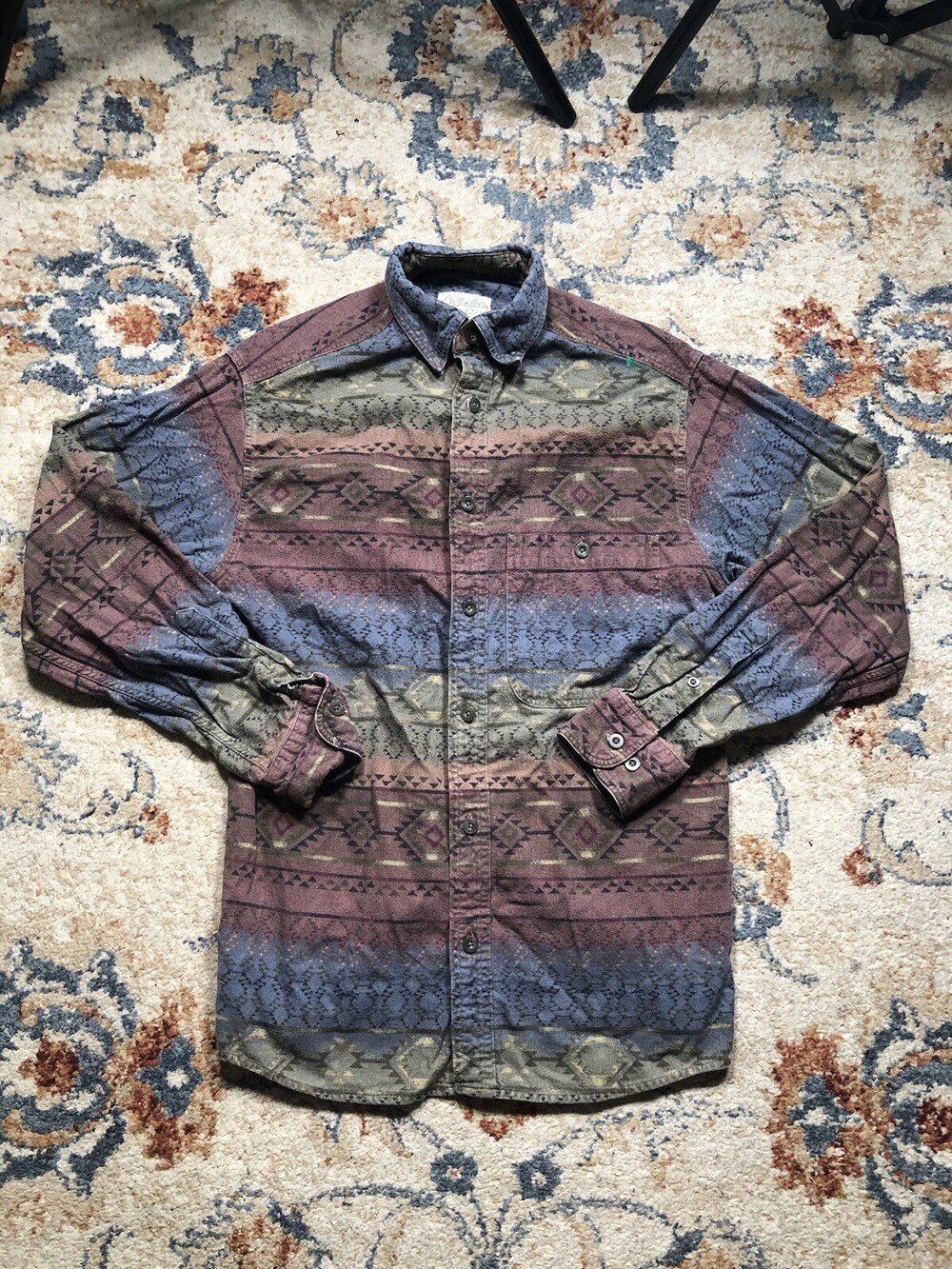 Vintage Cabelas Flannel Long Sleeve Button Up Shirt Small Aztec Southwest Print